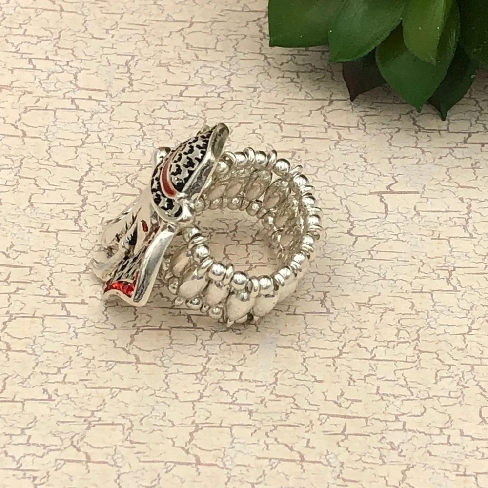🌼 Houndstooth Elephant Fedora Hat Alabama Pride Silver Stretch Ring